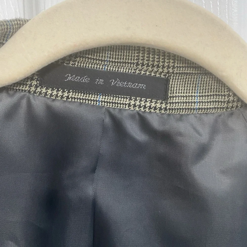 Chaps Blazer Suit Jacket Mens 46R Tan/Brown Blue Stripe Silk Wool‎ Sport Coat.